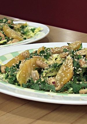 A picture of Kale and savoy cabbage salad with sesame dressing.