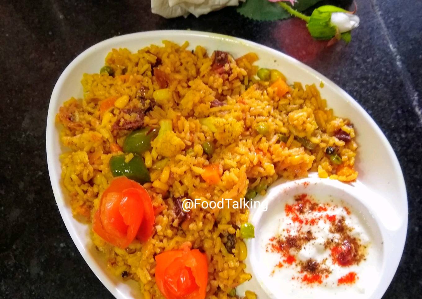 Veggies, Paneer Biryani with Saffron Milk