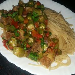 A picture of Okra and Beef Stew #authormarathon.