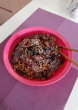 Foto resep Chapaguri Parasite With Bulgogi Sauced Bacon