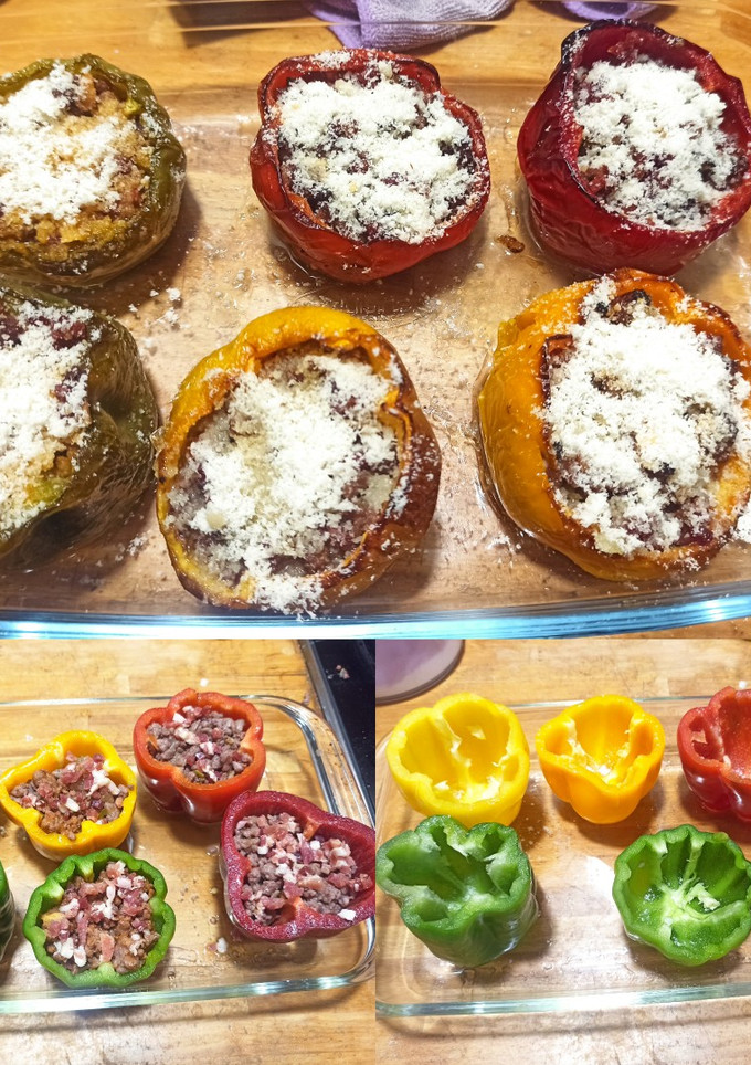 Una foto de Pimientos de colores rellenos de carne al horno
