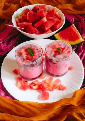 A picture of Muhabbat sharbat with chia seed 😋 🍉🍉.