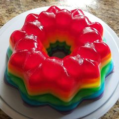 A picture of Rainbow jello shot cake.