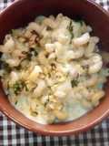 Pasta corta c/salsa de queso y albahaca 🧀🌿