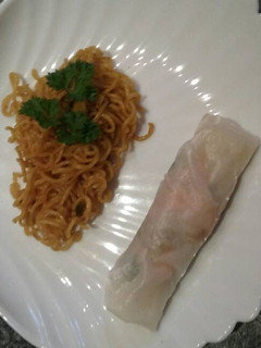 A picture of Almost authentic spring rolls with thai baked soba noodles.