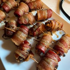 A picture of Peanut Butter Bacon Wrapped Dates.