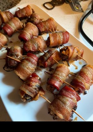 A picture of Peanut Butter Bacon Wrapped Dates.