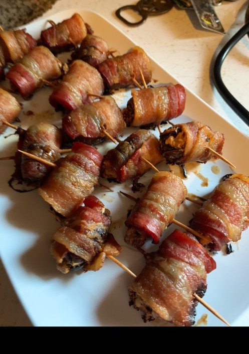 A picture of Peanut Butter Bacon Wrapped Dates.