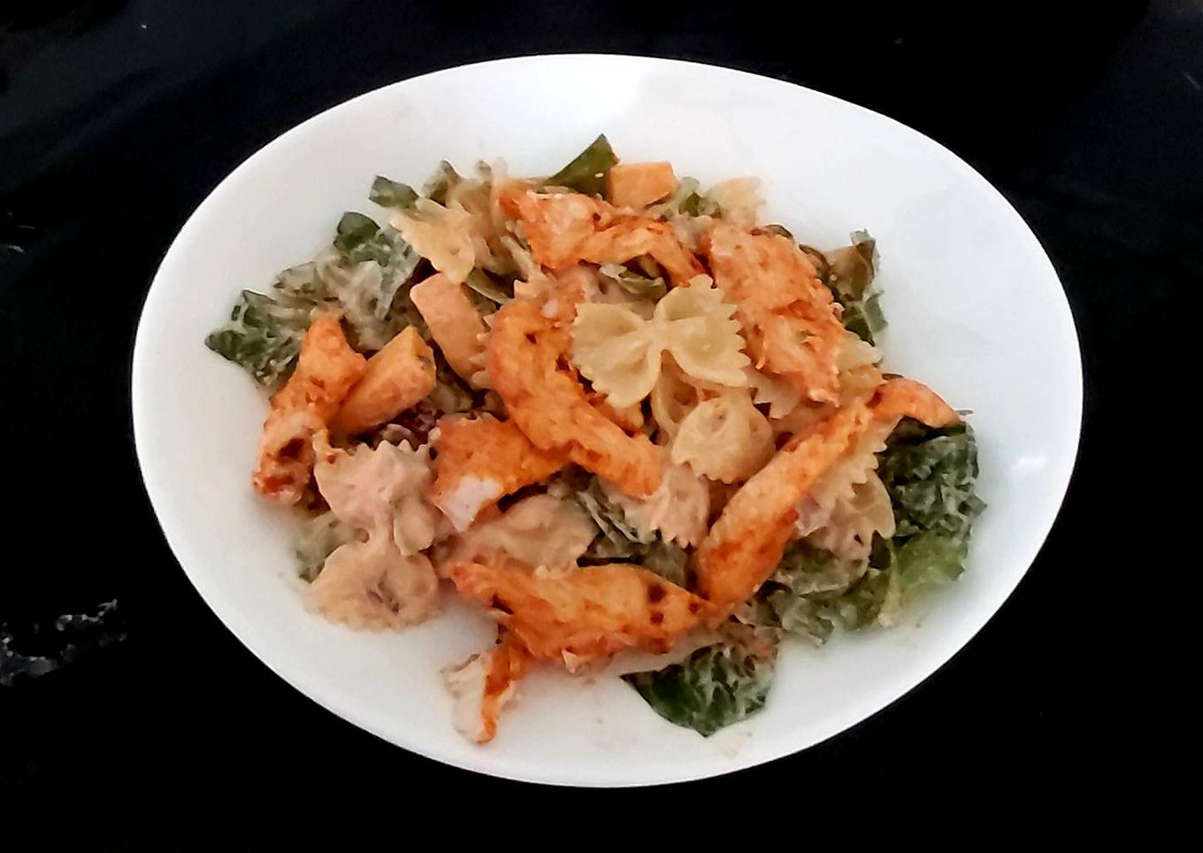 My Steamed Red Peppered Chicken & farfalle pasta Salad