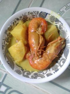 Foto resep Udang + nanas masak kuah kuning