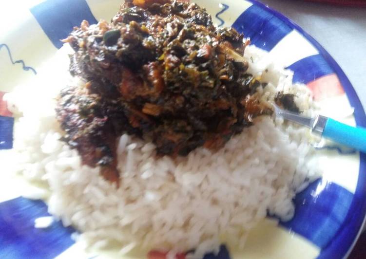 Recipe of Super Quick Homemade White Rice with Afang Soup | Simple Recipe For Kids