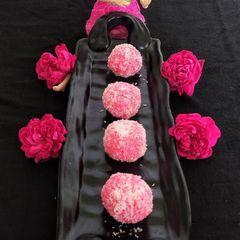 A picture of Instant Rose Coconut Laddoo.