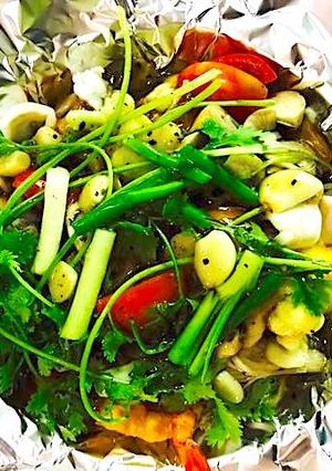 Hình của món Đậu hủ nướng giấy bạc hải sản.
