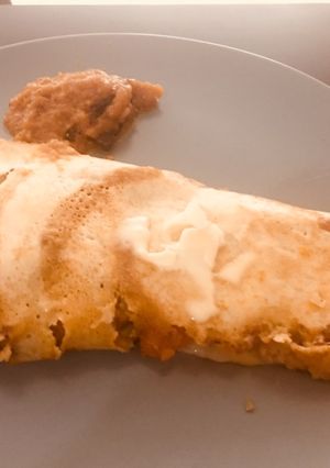 A picture of Pav bhaaji cheese dosa/rice crepe fusion(street style).