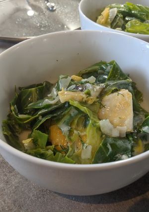 A picture of Smoky Fish Stew With Lemon and Crusty Ciabatta.