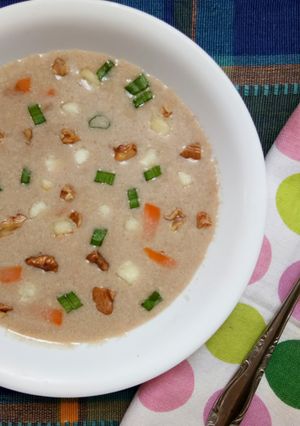 A picture of Walnut Paneer Soup.