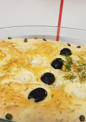 O poză a rețetei Focaccia apetisantă cu șuncă și cașcaval în aluat de cartofi.