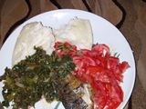 Ugali, Spinach and smoked fish
