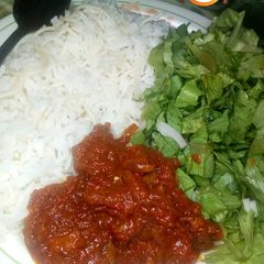 A picture of With rice and stew.