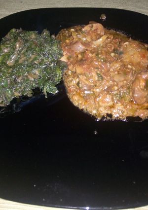 A picture of Wet fried gizzard and spinach...#local food contest.Mombasa.