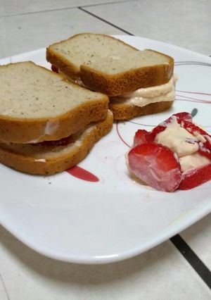 A picture of Strawberry cream cheese sandwich.