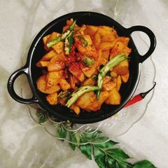 A picture of Achari Aloo recipe in gujarati.