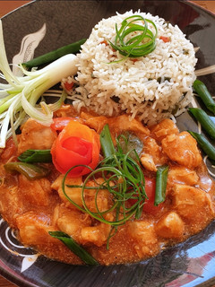 A picture of 3 Color Shashlik with Fried Rice.