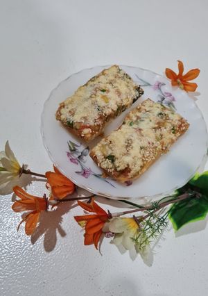 A picture of Potato cheese open sandwich.