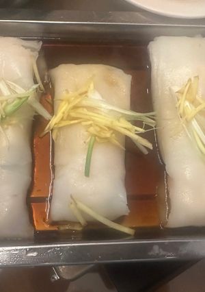A picture of Cheung fun - Chinese Shrimp Rice Noodles - AMAZING.