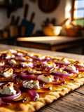 Flammkuchen mit Zwiebel und Ziegenkäse - vegetarisch, weizenfrei