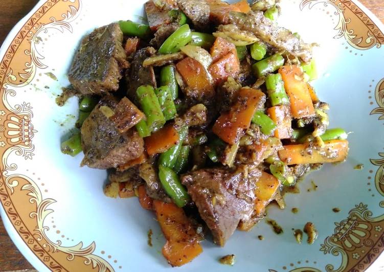 Resep Oseng daging kambing wortel baby buncis