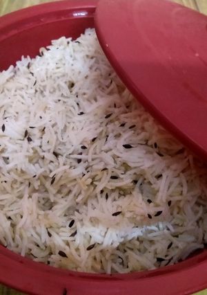 A picture of Jeera rice in microwave.