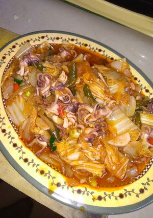 Foto resep Cumi sawi putih asam pedas