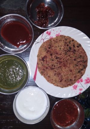 A picture of Thepla-methi thepla -fenugreek leaves.