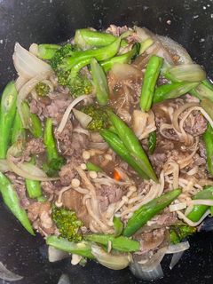 Foto resep Daging Sayur Brokoli Buncis Enoki