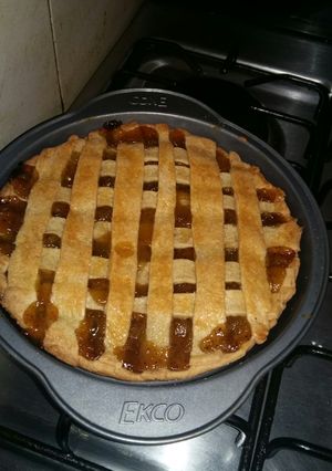 Una foto de Tarta de durazno dulce