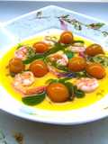 Mazzancolle con datterini gialli e pesto di basilico