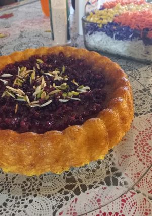 عکسی از دستور تهچین قالبی با مرغ ریش ریش