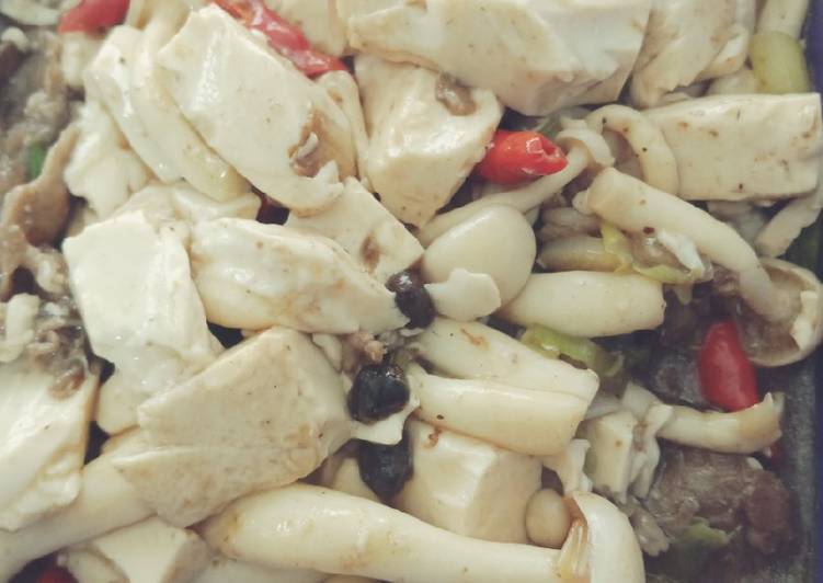 Tahu jepang masak jamur dan Taosi