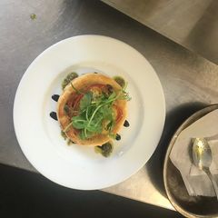Heritage tomato and pesto tart A picture of Heritage tomato and pesto tart.
