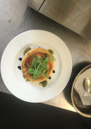 A picture of Heritage tomato and pesto tart.