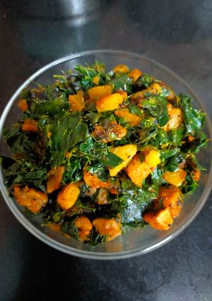 A picture of Moringa Leaves and Potato Subzi.
