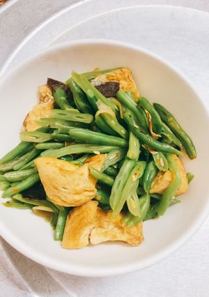 Hình của món Món chay: Đậu cô ve xào đậu hũ.