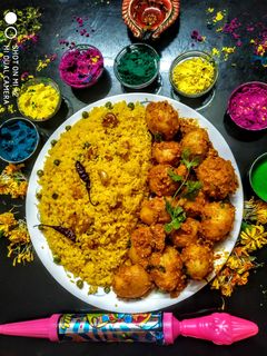 বাসন্তী পোলাও ও আলুর দম(basonti polau and Alur Dom recipe in Ben রেসিপির প্রধান ছবি