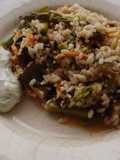 Arroz con "camagrocs" y espárragos verdes
