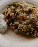 Arroz con "camagrocs" y espárragos verdes