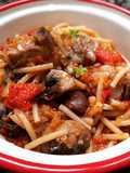 Fideos a la cazuela con costillas, Portobello y sobrasada