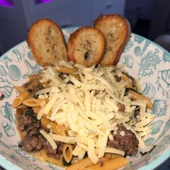 A picture of French Onion Pasta With Ground Filet.