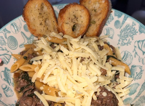 A picture of French Onion Pasta With Ground Filet.