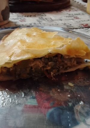Una foto de Tarta de Puerros, zapallitos y berenjenas